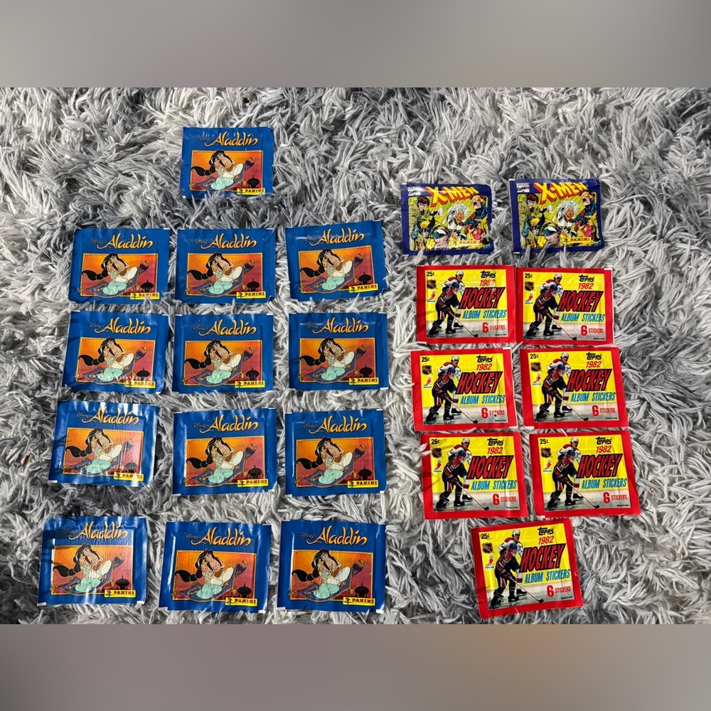 VTG Sticker packs (‘82 Hockey, ‘93 Aladdin, ‘94 X-men)